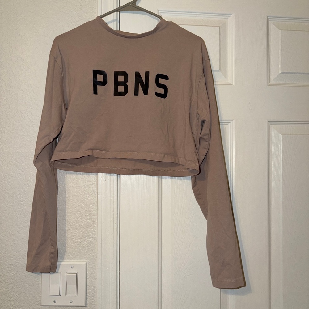 Alphalete PBNS Crop Long Sleeve Top - Mauve Taupe with Black Logo
